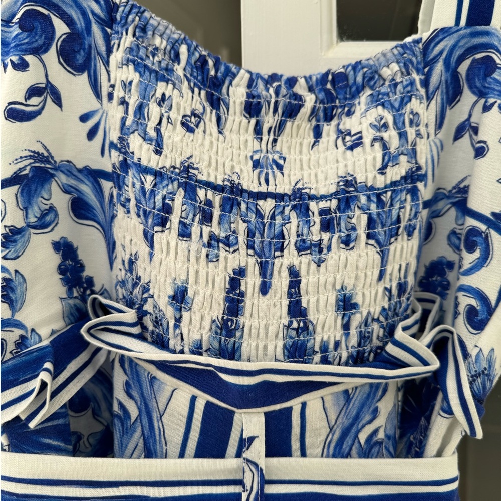 FARM Rio Blue and White Printed Belted Romper - Picture 6 of 9